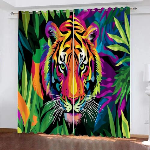 YUEAHOL Bunter Tiger Verdunkelungsvorhänge Grüne Tropische Blätter Blackout Vorhang mit Ösen Abdunkelnde Gardinen Wohnzimmer 2er Set für alle Fenster und Jahreszeiten, 264 x 214 cm YUEAHOL Bunter Tiger Verdunkelungsvorhänge Grüne Tropische Blätter Blackout Vorhang mit Ösen Abdunkelnde Gardinen Wohnzimmer 2er Set für alle Fenster und Jahreszeiten, 264 x 214 cm von YUEAHOL