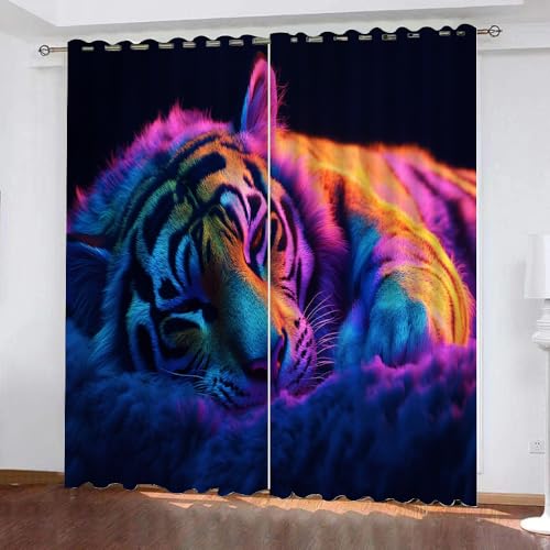 YUEAHOL Bunter Tiger Vorhang Blickdicht mit Ösen 3D Schwarz Verdunkelungsvorhang 2er Set Gardine Polyester für Schlafzimmer Kinderzimmer Wohnzimmer Dekoration 150 x 166 cm YUEAHOL Bunter Tiger Vorhang Blickdicht mit Ösen 3D Schwarz Verdunkelungsvorhang 2er Set Gardine Polyester für Schlafzimmer Kinderzimmer Wohnzimmer Dekoration 150 x 166 cm von YUEAHOL