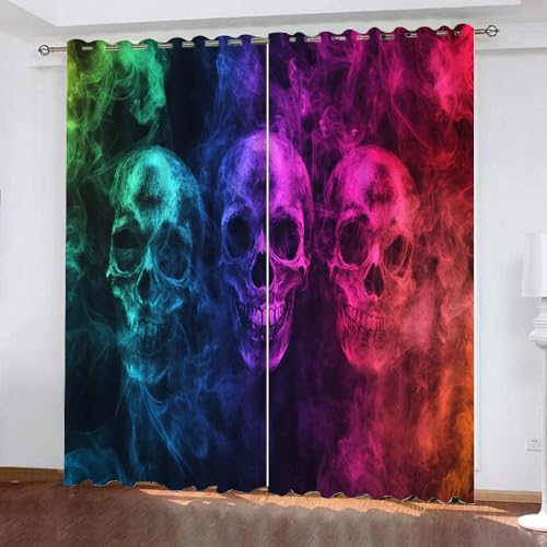YUEAHOL Buntes Skelett Vorhang Blickdicht mit Ösen 3D Abstrakte Kunst Verdunkelungsvorhang 2er Set Gardine Polyester für Schlafzimmer Kinderzimmer Wohnzimmer Dekoration 300 x 270 cm von YUEAHOL