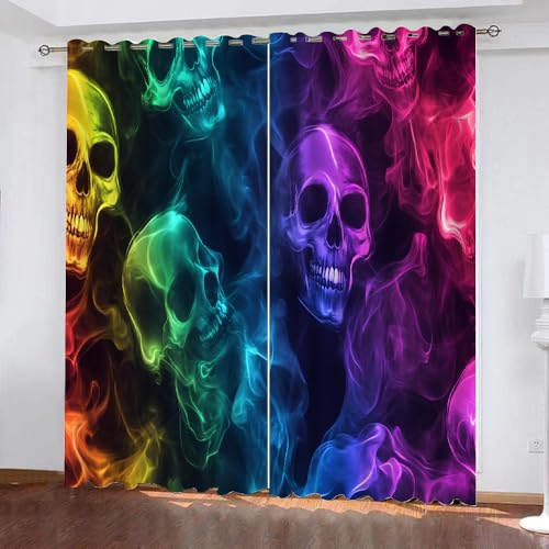 YUEAHOL Buntes Skelett Vorhang Blickdicht mit Ösen 3D Abstrakte Kunst Verdunkelungsvorhang 2er Set Gardine Polyester für Schlafzimmer Kinderzimmer Wohnzimmer Dekoration 300 x 270 cm von YUEAHOL