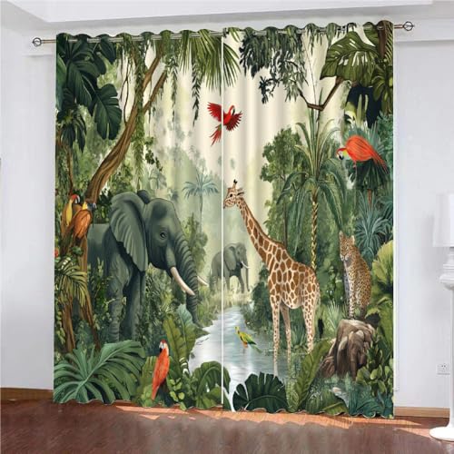 YUEAHOL Cartoon-Tier Vorhang Blickdicht mit Ösen 3D Tropischer Dschungel Verdunkelungsvorhang 2er Set Gardine Polyester für Schlafzimmer Kinderzimmer Wohnzimmer Dekoration 150 x 166 cm YUEAHOL Cartoon-Tier Vorhang Blickdicht mit Ösen 3D Tropischer Dschungel Verdunkelungsvorhang 2er Set Gardine Polyester für Schlafzimmer Kinderzimmer Wohnzimmer Dekoration 150 x 166 cm von YUEAHOL