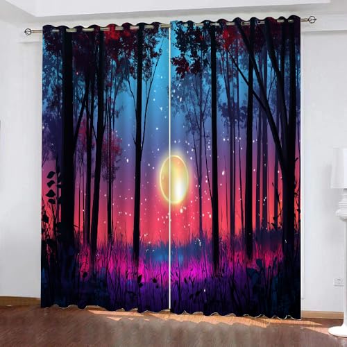 YUEAHOL Cartoon-Wald Blickdichte Vorhänge, Mondscheinnacht Thermovorhang Hitzeschutz mit Ösen Gardienen 2er-Set Lichtundurchlässige Vorhänge Schlafzimmer Blackout Curtains 220 x 210 cm YUEAHOL Cartoon-Wald Blickdichte Vorhänge, Mondscheinnacht Thermovorhang Hitzeschutz mit Ösen Gardienen 2er-Set Lichtundurchlässige Vorhänge Schlafzimmer Blackout Curtains 220 x 210 cm von YUEAHOL