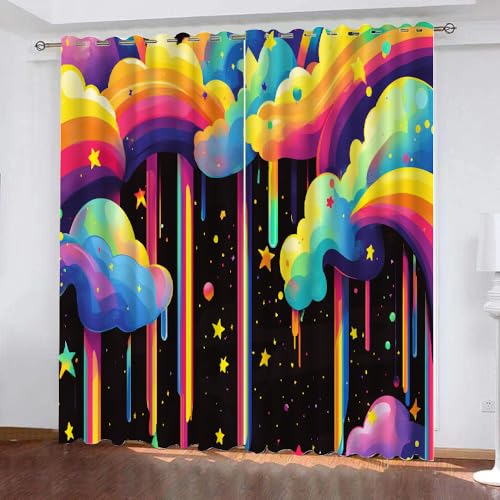 YUEAHOL Cartoon-Wolken Blickdichte Vorhänge, Sternenhimmel Thermovorhang Hitzeschutz mit Ösen Gardienen 2er-Set Lichtundurchlässige Vorhänge Schlafzimmer Blackout Curtains 110 x 140 cm von YUEAHOL