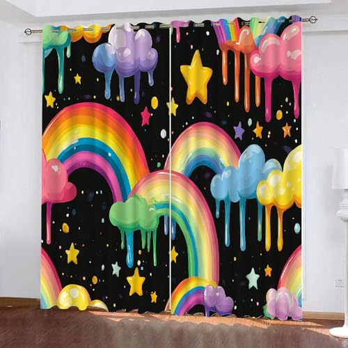 YUEAHOL Cartoon-Wolken Blickdichte Vorhänge, Sternenhimmel Thermovorhang Hitzeschutz mit Ösen Gardienen 2er-Set Lichtundurchlässige Vorhänge Schlafzimmer Blackout Curtains 300 x 280 cm von YUEAHOL
