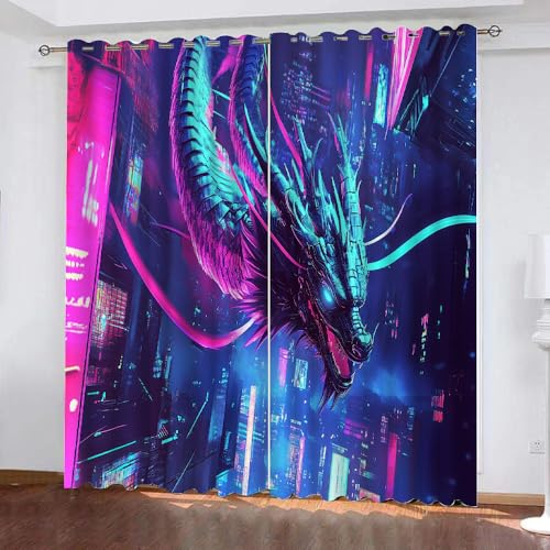 YUEAHOL Fantasie-Drache Verdunkelungsvorhänge Abstrakter Raum Blackout Vorhang mit Ösen Abdunkelnde Gardinen Wohnzimmer 2er Set für alle Fenster und Jahreszeiten, 116 x 183 cm YUEAHOL Fantasie-Drache Verdunkelungsvorhänge Abstrakter Raum Blackout Vorhang mit Ösen Abdunkelnde Gardinen Wohnzimmer 2er Set für alle Fenster und Jahreszeiten, 116 x 183 cm von YUEAHOL