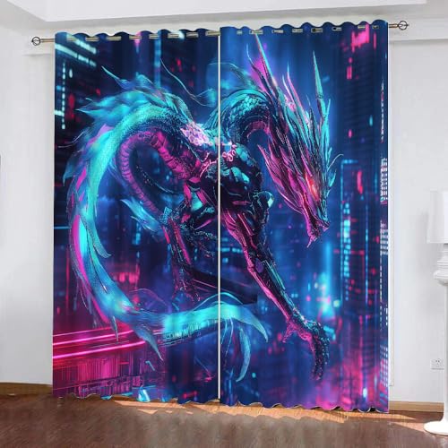 YUEAHOL Fantasie-Drache Vorhang Blickdicht mit Ösen 3D Abstrakter Raum Verdunkelungsvorhang 2er Set Gardine Polyester für Schlafzimmer Kinderzimmer Wohnzimmer Dekoration 150 x 166 cm YUEAHOL Fantasie-Drache Vorhang Blickdicht mit Ösen 3D Abstrakter Raum Verdunkelungsvorhang 2er Set Gardine Polyester für Schlafzimmer Kinderzimmer Wohnzimmer Dekoration 150 x 166 cm von YUEAHOL