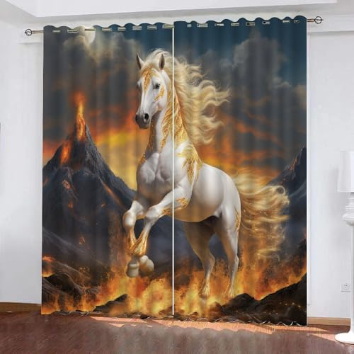 YUEAHOL Feuer Tier Pferd Vorhang Blickdicht mit Ösen 3D Himmel Wolke Verdunkelungsvorhang 2er Set Gardine Polyester für Schlafzimmer Kinderzimmer Wohnzimmer Dekoration 150 x 166 cm YUEAHOL Feuer Tier Pferd Vorhang Blickdicht mit Ösen 3D Himmel Wolke Verdunkelungsvorhang 2er Set Gardine Polyester für Schlafzimmer Kinderzimmer Wohnzimmer Dekoration 150 x 166 cm von YUEAHOL