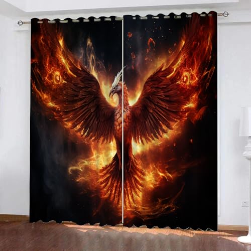 YUEAHOL Flammen-Phönix-Vogel Vorhang Blickdicht mit Ösen 3D Abstrakt Verdunkelungsvorhang 2er Set Gardine Polyester für Schlafzimmer Kinderzimmer Wohnzimmer Dekoration 300 x 270 cm YUEAHOL Flammen-Phönix-Vogel Vorhang Blickdicht mit Ösen 3D Abstrakt Verdunkelungsvorhang 2er Set Gardine Polyester für Schlafzimmer Kinderzimmer Wohnzimmer Dekoration 300 x 270 cm von YUEAHOL