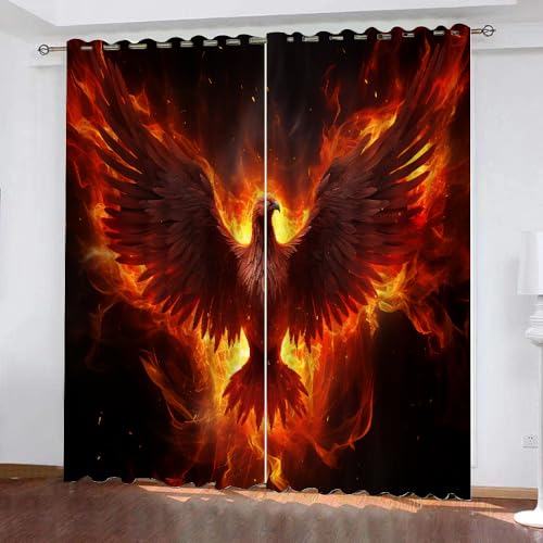 YUEAHOL Flammen-Phönix-Vogel Vorhang Blickdicht mit Ösen 3D Abstrakt Verdunkelungsvorhang 2er Set Gardine Polyester für Schlafzimmer Kinderzimmer Wohnzimmer Dekoration 300 x 270 cm YUEAHOL Flammen-Phönix-Vogel Vorhang Blickdicht mit Ösen 3D Abstrakt Verdunkelungsvorhang 2er Set Gardine Polyester für Schlafzimmer Kinderzimmer Wohnzimmer Dekoration 300 x 270 cm von YUEAHOL