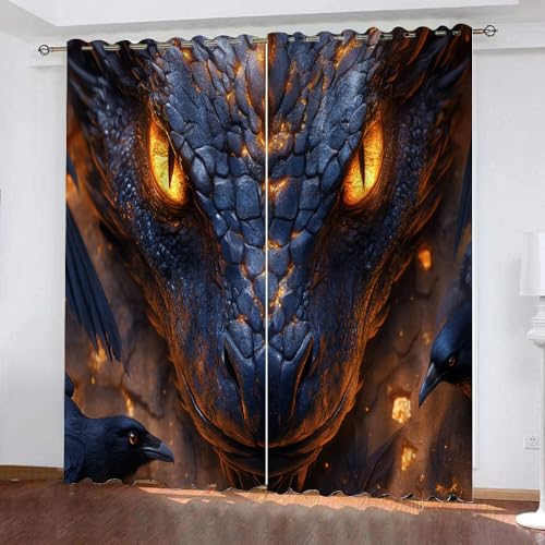 YUEAHOL Flammendrache Blickdichte Vorhänge, Schwarzer Vogel Thermovorhang Hitzeschutz mit Ösen Gardienen 2er-Set Lichtundurchlässige Vorhänge Schlafzimmer Blackout Curtains 150 x 166 cm YUEAHOL Flammendrache Blickdichte Vorhänge, Schwarzer Vogel Thermovorhang Hitzeschutz mit Ösen Gardienen 2er-Set Lichtundurchlässige Vorhänge Schlafzimmer Blackout Curtains 150 x 166 cm von YUEAHOL