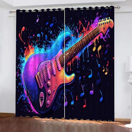 YUEAHOL Flammengitarre Vorhang Blickdicht mit Ösen 3D Abstrakte Kunst Verdunkelungsvorhang 2er Set Gardine Polyester für Schlafzimmer Kinderzimmer Wohnzimmer Dekoration 220 x 210 cm von YUEAHOL