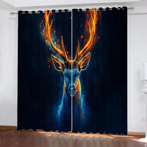 YUEAHOL Flammenhirsch Vorhang Blickdicht mit Ösen 3D Abstrakte Kunst Verdunkelungsvorhang 2er Set Gardine Polyester für Schlafzimmer Kinderzimmer Wohnzimmer Dekoration 300 x 270 cm YUEAHOL Flammenhirsch Vorhang Blickdicht mit Ösen 3D Abstrakte Kunst Verdunkelungsvorhang 2er Set Gardine Polyester für Schlafzimmer Kinderzimmer Wohnzimmer Dekoration 300 x 270 cm von YUEAHOL