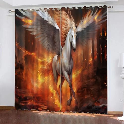 YUEAHOL Flammenpferd Vorhang Blickdicht mit Ösen 3D Geflügeltes Tier Verdunkelungsvorhang 2er Set Gardine Polyester für Schlafzimmer Kinderzimmer Wohnzimmer Dekoration 220 x 210 cm YUEAHOL Flammenpferd Vorhang Blickdicht mit Ösen 3D Geflügeltes Tier Verdunkelungsvorhang 2er Set Gardine Polyester für Schlafzimmer Kinderzimmer Wohnzimmer Dekoration 220 x 210 cm von YUEAHOL