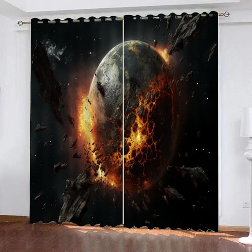 YUEAHOL Flammenplanet Vorhang Blickdicht mit Ösen 3D Abstrakte Kunst Verdunkelungsvorhang 2er Set Gardine Polyester für Schlafzimmer Kinderzimmer Wohnzimmer Dekoration 220 x 210 cm YUEAHOL Flammenplanet Vorhang Blickdicht mit Ösen 3D Abstrakte Kunst Verdunkelungsvorhang 2er Set Gardine Polyester für Schlafzimmer Kinderzimmer Wohnzimmer Dekoration 220 x 210 cm von YUEAHOL