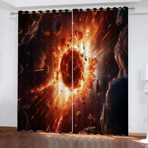 YUEAHOL Flammenplanet Vorhang Blickdicht mit Ösen 3D Abstrakter Weltraum Verdunkelungsvorhang 2er Set Gardine Polyester für Schlafzimmer Kinderzimmer Wohnzimmer Dekoration 220 x 210 cm YUEAHOL Flammenplanet Vorhang Blickdicht mit Ösen 3D Abstrakter Weltraum Verdunkelungsvorhang 2er Set Gardine Polyester für Schlafzimmer Kinderzimmer Wohnzimmer Dekoration 220 x 210 cm von YUEAHOL