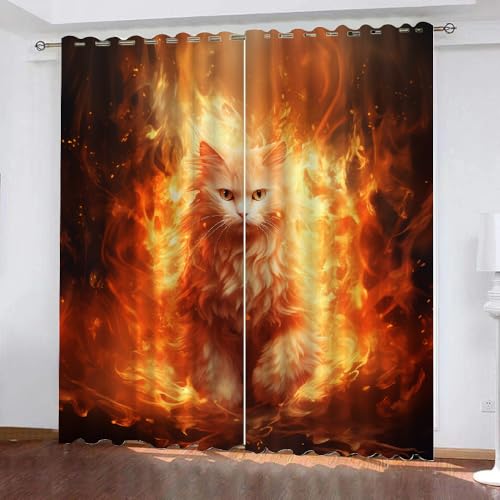 YUEAHOL Flammentier Katze Vorhang Blickdicht mit Ösen 3D Abstrakte Kunst Verdunkelungsvorhang 2er Set Gardine Polyester für Schlafzimmer Kinderzimmer Wohnzimmer Dekoration 150 x 166 cm YUEAHOL Flammentier Katze Vorhang Blickdicht mit Ösen 3D Abstrakte Kunst Verdunkelungsvorhang 2er Set Gardine Polyester für Schlafzimmer Kinderzimmer Wohnzimmer Dekoration 150 x 166 cm von YUEAHOL