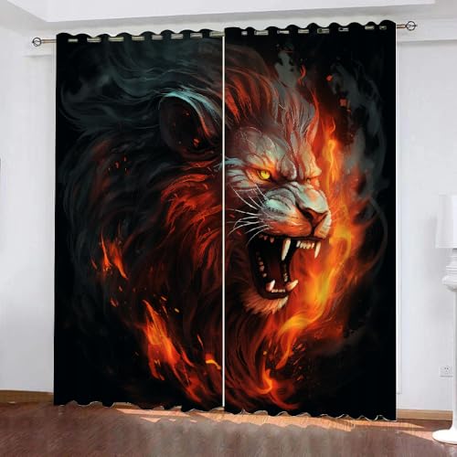 YUEAHOL Flammentier Löwe Vorhang Blickdicht mit Ösen 3D Abstrakte Kunst Verdunkelungsvorhang 2er Set Gardine Polyester für Schlafzimmer Kinderzimmer Wohnzimmer Dekoration 220 x 210 cm YUEAHOL Flammentier Löwe Vorhang Blickdicht mit Ösen 3D Abstrakte Kunst Verdunkelungsvorhang 2er Set Gardine Polyester für Schlafzimmer Kinderzimmer Wohnzimmer Dekoration 220 x 210 cm von YUEAHOL