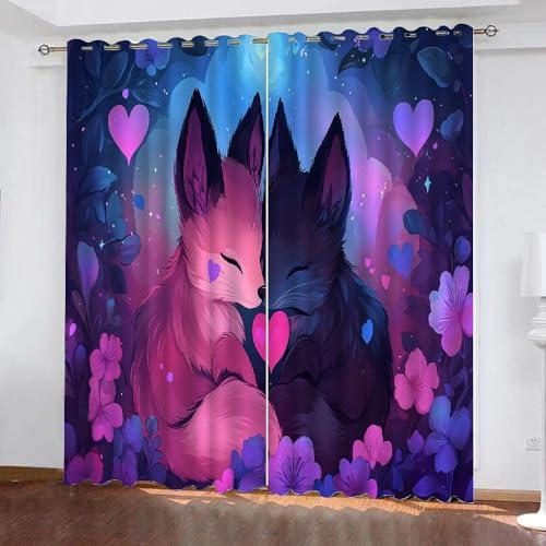 YUEAHOL Fuchsblumen Vorhang Blickdicht mit Ösen 3D Handbemalt Verdunkelungsvorhang 2er Set Gardine Polyester für Schlafzimmer Kinderzimmer Wohnzimmer Dekoration 150 x 166 cm YUEAHOL Fuchsblumen Vorhang Blickdicht mit Ösen 3D Handbemalt Verdunkelungsvorhang 2er Set Gardine Polyester für Schlafzimmer Kinderzimmer Wohnzimmer Dekoration 150 x 166 cm von YUEAHOL