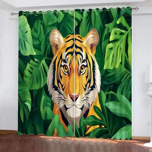 YUEAHOL Gardine Vorhange Blickdicht mit Ösen Tiertiger Grüne Tropische Blätter 230 cm Lang 234 cm Breite Verdunkelung 3D Curtain Effekt Motiv Druck Wohnzimmer Schlafzimmer YUEAHOL Gardine Vorhange Blickdicht mit Ösen Tiertiger Grüne Tropische Blätter 230 cm Lang 234 cm Breite Verdunkelung 3D Curtain Effekt Motiv Druck Wohnzimmer Schlafzimmer von YUEAHOL
