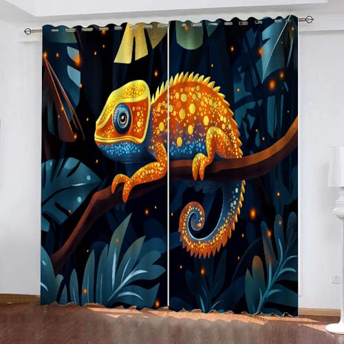 YUEAHOL Gartenchamäleon Blickdichte Vorhänge, Wald Thermovorhang Hitzeschutz mit Ösen Gardienen 2er-Set Lichtundurchlässige Vorhänge Schlafzimmer Blackout Curtains 234 x 230 cm YUEAHOL Gartenchamäleon Blickdichte Vorhänge, Wald Thermovorhang Hitzeschutz mit Ösen Gardienen 2er-Set Lichtundurchlässige Vorhänge Schlafzimmer Blackout Curtains 234 x 230 cm von YUEAHOL