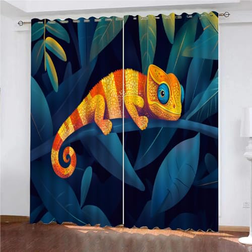 YUEAHOL Gartenchamäleon Vorhang Blickdicht mit Ösen 3D Wald Verdunkelungsvorhang 2er Set Gardine Polyester für Schlafzimmer Kinderzimmer Wohnzimmer Dekoration 300 x 270 cm YUEAHOL Gartenchamäleon Vorhang Blickdicht mit Ösen 3D Wald Verdunkelungsvorhang 2er Set Gardine Polyester für Schlafzimmer Kinderzimmer Wohnzimmer Dekoration 300 x 270 cm von YUEAHOL