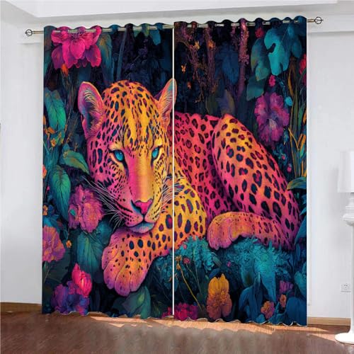 YUEAHOL Gepardenblumen Vorhang Blickdicht mit Ösen 3D Tropische Blätter Verdunkelungsvorhang 2er Set Gardine Polyester für Schlafzimmer Kinderzimmer Wohnzimmer Dekoration 150 x 166 cm YUEAHOL Gepardenblumen Vorhang Blickdicht mit Ösen 3D Tropische Blätter Verdunkelungsvorhang 2er Set Gardine Polyester für Schlafzimmer Kinderzimmer Wohnzimmer Dekoration 150 x 166 cm von YUEAHOL