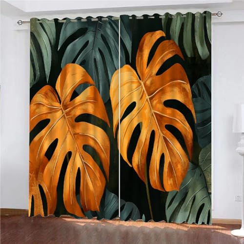 YUEAHOL Grüne orange Blätter Blickdichte Gardinen Verdunkelungsvorhange 2er Set - Tropische Pflanze Wärmeisolierende Vorhänge mit Ösen für Wohnzimmer Schlafzimmer Blackout Curtains, 234 x 230 cm YUEAHOL Grüne orange Blätter Blickdichte Gardinen Verdunkelungsvorhange 2er Set - Tropische Pflanze Wärmeisolierende Vorhänge mit Ösen für Wohnzimmer Schlafzimmer Blackout Curtains, 234 x 230 cm von YUEAHOL