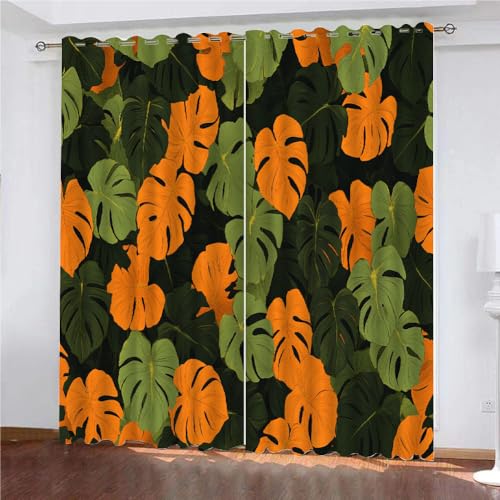YUEAHOL Grüne orange Blätter Blickdichte Vorhänge, Tropische Pflanze Thermovorhang Hitzeschutz mit Ösen Gardienen 2er-Set Lichtundurchlässige Vorhänge Schlafzimmer Blackout Curtains 110 x 140 cm YUEAHOL Grüne orange Blätter Blickdichte Vorhänge, Tropische Pflanze Thermovorhang Hitzeschutz mit Ösen Gardienen 2er-Set Lichtundurchlässige Vorhänge Schlafzimmer Blackout Curtains 110 x 140 cm von YUEAHOL