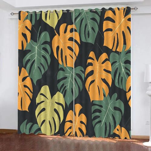 YUEAHOL Grüne orange Blätter Blickdichte Vorhänge, Tropische Pflanze Thermovorhang Hitzeschutz mit Ösen Gardienen 2er-Set Lichtundurchlässige Vorhänge Schlafzimmer Blackout Curtains 220 x 215 cm YUEAHOL Grüne orange Blätter Blickdichte Vorhänge, Tropische Pflanze Thermovorhang Hitzeschutz mit Ösen Gardienen 2er-Set Lichtundurchlässige Vorhänge Schlafzimmer Blackout Curtains 220 x 215 cm von YUEAHOL