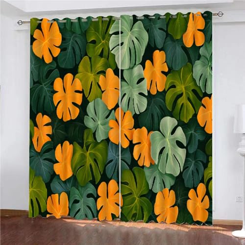YUEAHOL Grüne orange Blätter Vorhänge Tropische Pflanze Ösen Gardinen mit Blickdichte Thermo Vorhang Kälteschutz Blackout Curtain Mädchenzimmer Schlafzimmer Verdunkelung, 2 Stück, H 214 x B 264 cm YUEAHOL Grüne orange Blätter Vorhänge Tropische Pflanze Ösen Gardinen mit Blickdichte Thermo Vorhang Kälteschutz Blackout Curtain Mädchenzimmer Schlafzimmer Verdunkelung, 2 Stück, H 214 x B 264 cm von YUEAHOL