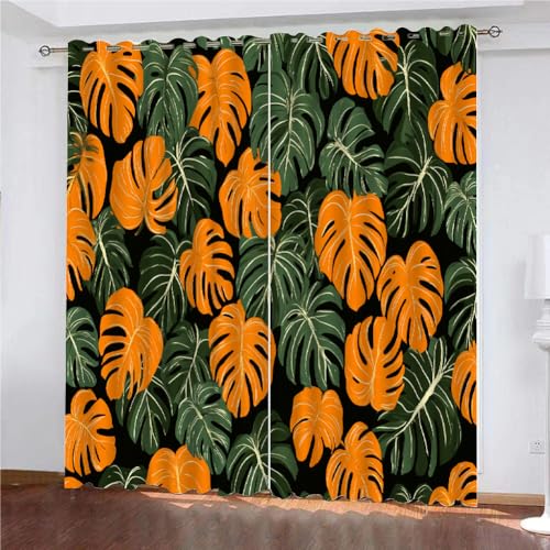 YUEAHOL Grüne orange Blätter Vorhang Blickdicht mit Ösen 3D Tropische Pflanze Verdunkelungsvorhang 2er Set Gardine Polyester für Schlafzimmer Kinderzimmer Wohnzimmer Dekoration 220 x 210 cm YUEAHOL Grüne orange Blätter Vorhang Blickdicht mit Ösen 3D Tropische Pflanze Verdunkelungsvorhang 2er Set Gardine Polyester für Schlafzimmer Kinderzimmer Wohnzimmer Dekoration 220 x 210 cm von YUEAHOL
