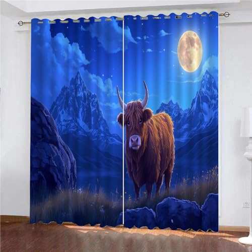 YUEAHOL Hochlandrind Blickdichte Vorhänge, Natürliche Nachtszene Thermovorhang Hitzeschutz mit Ösen Gardienen 2er-Set Lichtundurchlässige Vorhänge Schlafzimmer Blackout Curtains 234 x 230 cm YUEAHOL Hochlandrind Blickdichte Vorhänge, Natürliche Nachtszene Thermovorhang Hitzeschutz mit Ösen Gardienen 2er-Set Lichtundurchlässige Vorhänge Schlafzimmer Blackout Curtains 234 x 230 cm von YUEAHOL