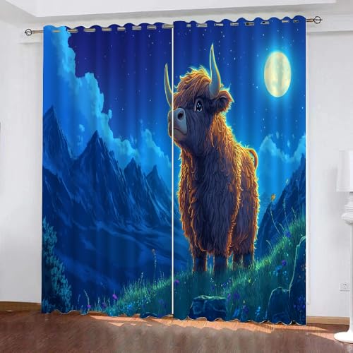 YUEAHOL Hochlandrind Vorhang Blickdicht mit Ösen 3D Natürliche Nachtszene Verdunkelungsvorhang 2er Set Gardine Polyester für Schlafzimmer Kinderzimmer Wohnzimmer Dekoration 300 x 270 cm YUEAHOL Hochlandrind Vorhang Blickdicht mit Ösen 3D Natürliche Nachtszene Verdunkelungsvorhang 2er Set Gardine Polyester für Schlafzimmer Kinderzimmer Wohnzimmer Dekoration 300 x 270 cm von YUEAHOL