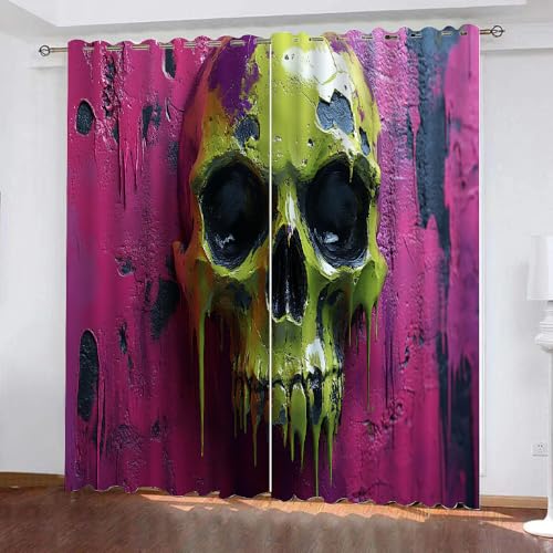 YUEAHOL Horror-Schädel Vorhang Blickdicht mit Ösen 3D Graffiti Verdunkelungsvorhang 2er Set Gardine Polyester für Schlafzimmer Kinderzimmer Wohnzimmer Dekoration 150 x 166 cm YUEAHOL Horror-Schädel Vorhang Blickdicht mit Ösen 3D Graffiti Verdunkelungsvorhang 2er Set Gardine Polyester für Schlafzimmer Kinderzimmer Wohnzimmer Dekoration 150 x 166 cm von YUEAHOL