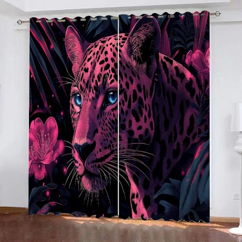 YUEAHOL Leopardenblumen Vorhang Blickdicht mit Ösen 3D Tropische Blätter Verdunkelungsvorhang 2er Set Gardine Polyester für Schlafzimmer Kinderzimmer Wohnzimmer Dekoration 220 x 210 cm von YUEAHOL