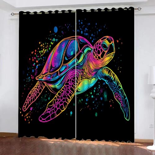 YUEAHOL Leuchtende Tiere Blickdichte Vorhänge, Bunt Thermovorhang Hitzeschutz mit Ösen Gardienen 2er-Set Lichtundurchlässige Vorhänge Schlafzimmer Blackout Curtains 110 x 140 cm von YUEAHOL