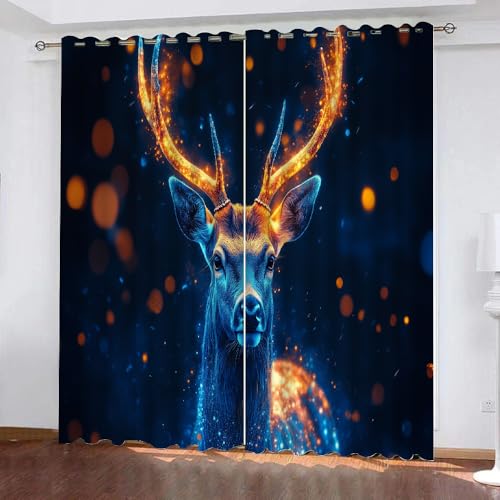 YUEAHOL Leuchtender Hirsch Vorhang Blickdicht mit Ösen 3D Tier Verdunkelungsvorhang 2er Set Gardine Polyester für Schlafzimmer Kinderzimmer Wohnzimmer Dekoration 150 x 166 cm YUEAHOL Leuchtender Hirsch Vorhang Blickdicht mit Ösen 3D Tier Verdunkelungsvorhang 2er Set Gardine Polyester für Schlafzimmer Kinderzimmer Wohnzimmer Dekoration 150 x 166 cm von YUEAHOL