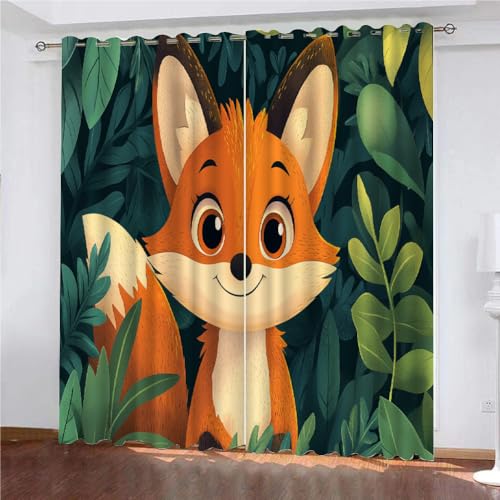 YUEAHOL Niedlicher Tierfuchs Blickdichte Vorhänge, Grüne Pflanzenblätter Thermovorhang Hitzeschutz mit Ösen Gardienen 2er-Set Lichtundurchlässige Vorhänge Schlafzimmer Blackout Curtains 300 x 270 cm YUEAHOL Niedlicher Tierfuchs Blickdichte Vorhänge, Grüne Pflanzenblätter Thermovorhang Hitzeschutz mit Ösen Gardienen 2er-Set Lichtundurchlässige Vorhänge Schlafzimmer Blackout Curtains 300 x 270 cm von YUEAHOL