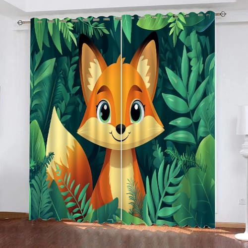 YUEAHOL Niedlicher Tierfuchs Vorhang Blickdicht mit Ösen 3D Grüne Pflanzenblätter Verdunkelungsvorhang 2er Set Gardine Polyester für Schlafzimmer Kinderzimmer Wohnzimmer Dekoration 220 x 210 cm YUEAHOL Niedlicher Tierfuchs Vorhang Blickdicht mit Ösen 3D Grüne Pflanzenblätter Verdunkelungsvorhang 2er Set Gardine Polyester für Schlafzimmer Kinderzimmer Wohnzimmer Dekoration 220 x 210 cm von YUEAHOL