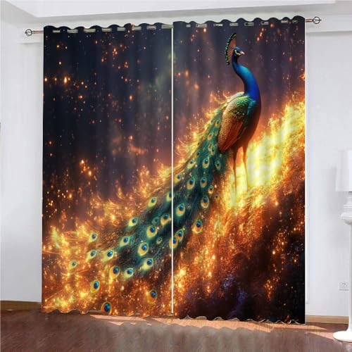 YUEAHOL Phönix-Feuervogel Vorhang Blickdicht mit Ösen 3D Abstrakte Kunst Verdunkelungsvorhang 2er Set Gardine Polyester für Schlafzimmer Kinderzimmer Wohnzimmer Dekoration 150 x 166 cm von YUEAHOL