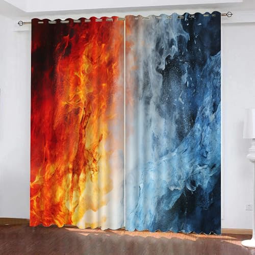 YUEAHOL Rote Flamme Vorhang Blickdicht mit Ösen 3D Blaues Eiswasser Verdunkelungsvorhang 2er Set Gardine Polyester für Schlafzimmer Kinderzimmer Wohnzimmer Dekoration 220 x 210 cm YUEAHOL Rote Flamme Vorhang Blickdicht mit Ösen 3D Blaues Eiswasser Verdunkelungsvorhang 2er Set Gardine Polyester für Schlafzimmer Kinderzimmer Wohnzimmer Dekoration 220 x 210 cm von YUEAHOL