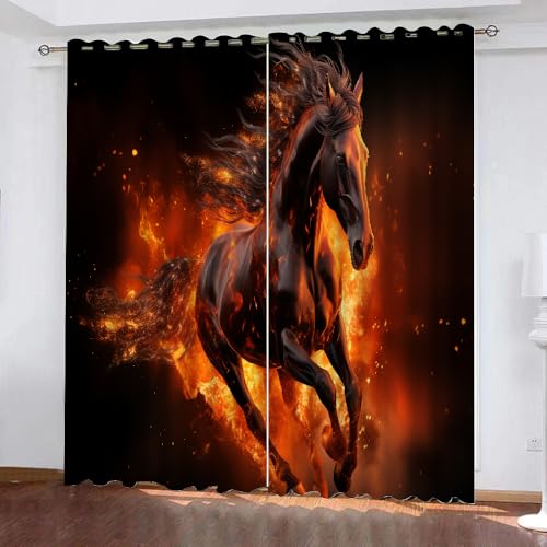 YUEAHOL Rote Flamme Vorhang Blickdicht mit Ösen 3D Laufendes Pferd Verdunkelungsvorhang 2er Set Gardine Polyester für Schlafzimmer Kinderzimmer Wohnzimmer Dekoration 150 x 166 cm YUEAHOL Rote Flamme Vorhang Blickdicht mit Ösen 3D Laufendes Pferd Verdunkelungsvorhang 2er Set Gardine Polyester für Schlafzimmer Kinderzimmer Wohnzimmer Dekoration 150 x 166 cm von YUEAHOL