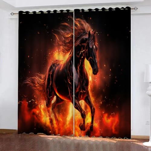 YUEAHOL Rote Flamme Vorhang Blickdicht mit Ösen 3D Laufendes Pferd Verdunkelungsvorhang 2er Set Gardine Polyester für Schlafzimmer Kinderzimmer Wohnzimmer Dekoration 220 x 210 cm YUEAHOL Rote Flamme Vorhang Blickdicht mit Ösen 3D Laufendes Pferd Verdunkelungsvorhang 2er Set Gardine Polyester für Schlafzimmer Kinderzimmer Wohnzimmer Dekoration 220 x 210 cm von YUEAHOL