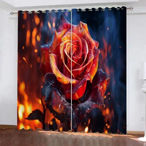 YUEAHOL Rote Rose Vorhang Blickdicht mit Ösen 3D Flamme Verdunkelungsvorhang 2er Set Gardine Polyester für Schlafzimmer Kinderzimmer Wohnzimmer Dekoration 150 x 166 cm YUEAHOL Rote Rose Vorhang Blickdicht mit Ösen 3D Flamme Verdunkelungsvorhang 2er Set Gardine Polyester für Schlafzimmer Kinderzimmer Wohnzimmer Dekoration 150 x 166 cm von YUEAHOL