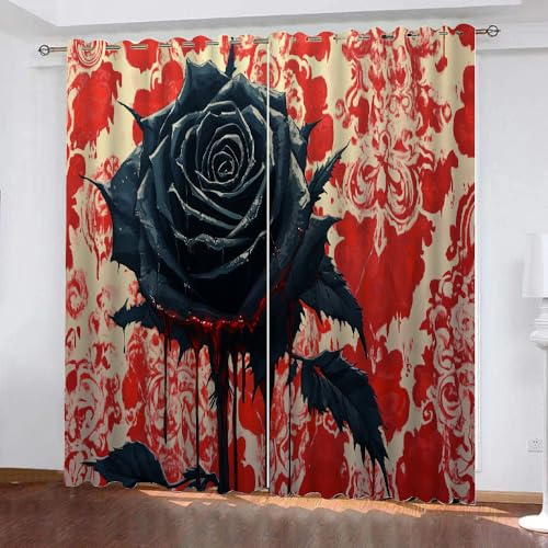 YUEAHOL Schwarze Rose Vorhang Blickdicht mit Ösen 3D Abstrakte Blume Verdunkelungsvorhang 2er Set Gardine Polyester für Schlafzimmer Kinderzimmer Wohnzimmer Dekoration 150 x 166 cm YUEAHOL Schwarze Rose Vorhang Blickdicht mit Ösen 3D Abstrakte Blume Verdunkelungsvorhang 2er Set Gardine Polyester für Schlafzimmer Kinderzimmer Wohnzimmer Dekoration 150 x 166 cm von YUEAHOL