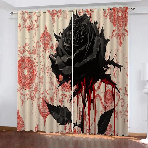 YUEAHOL Schwarze Rose Vorhang Blickdicht mit Ösen 3D Abstrakte Blume Verdunkelungsvorhang 2er Set Gardine Polyester für Schlafzimmer Kinderzimmer Wohnzimmer Dekoration 220 x 210 cm YUEAHOL Schwarze Rose Vorhang Blickdicht mit Ösen 3D Abstrakte Blume Verdunkelungsvorhang 2er Set Gardine Polyester für Schlafzimmer Kinderzimmer Wohnzimmer Dekoration 220 x 210 cm von YUEAHOL