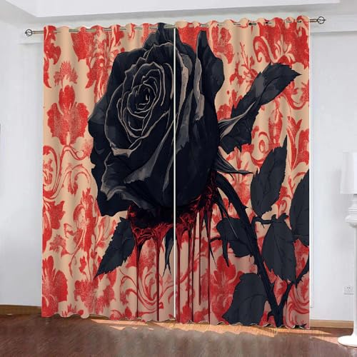 YUEAHOL Schwarze Rose Vorhang Blickdicht mit Ösen 3D Abstrakte Blume Verdunkelungsvorhang 2er Set Gardine Polyester für Schlafzimmer Kinderzimmer Wohnzimmer Dekoration 300 x 270 cm YUEAHOL Schwarze Rose Vorhang Blickdicht mit Ösen 3D Abstrakte Blume Verdunkelungsvorhang 2er Set Gardine Polyester für Schlafzimmer Kinderzimmer Wohnzimmer Dekoration 300 x 270 cm von YUEAHOL