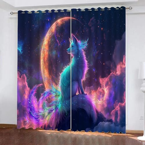YUEAHOL Sternenhimmel Mond Vorhang Blickdicht mit Ösen 3D Bunter Fuchs Verdunkelungsvorhang 2er Set Gardine Polyester für Schlafzimmer Kinderzimmer Wohnzimmer Dekoration 220 x 210 cm YUEAHOL Sternenhimmel Mond Vorhang Blickdicht mit Ösen 3D Bunter Fuchs Verdunkelungsvorhang 2er Set Gardine Polyester für Schlafzimmer Kinderzimmer Wohnzimmer Dekoration 220 x 210 cm von YUEAHOL