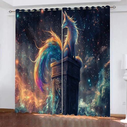 YUEAHOL Sternenhimmel Vorhang Blickdicht mit Ösen 3D Bunter Fuchs Verdunkelungsvorhang 2er Set Gardine Polyester für Schlafzimmer Kinderzimmer Wohnzimmer Dekoration 150 x 166 cm YUEAHOL Sternenhimmel Vorhang Blickdicht mit Ösen 3D Bunter Fuchs Verdunkelungsvorhang 2er Set Gardine Polyester für Schlafzimmer Kinderzimmer Wohnzimmer Dekoration 150 x 166 cm von YUEAHOL