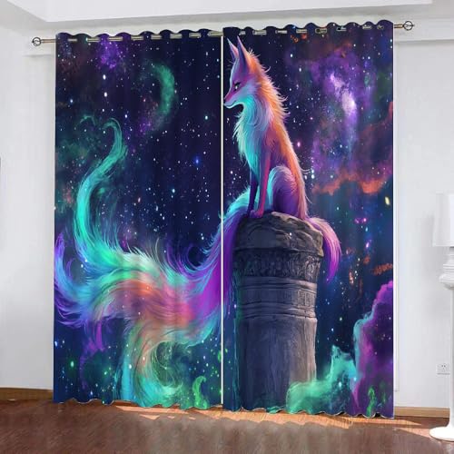 YUEAHOL Sternenhimmel Vorhang Blickdicht mit Ösen 3D Bunter Fuchs Verdunkelungsvorhang 2er Set Gardine Polyester für Schlafzimmer Kinderzimmer Wohnzimmer Dekoration 220 x 210 cm YUEAHOL Sternenhimmel Vorhang Blickdicht mit Ösen 3D Bunter Fuchs Verdunkelungsvorhang 2er Set Gardine Polyester für Schlafzimmer Kinderzimmer Wohnzimmer Dekoration 220 x 210 cm von YUEAHOL